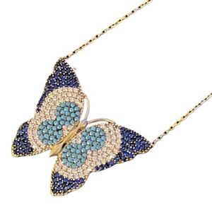 Elegant Blue & White Sapphire Gemstones In Sterling Silver Butterfly Necklace